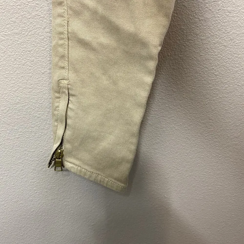 Zara Trafaluc Tan‎ Moto Zip Skinny Jeans Size 6